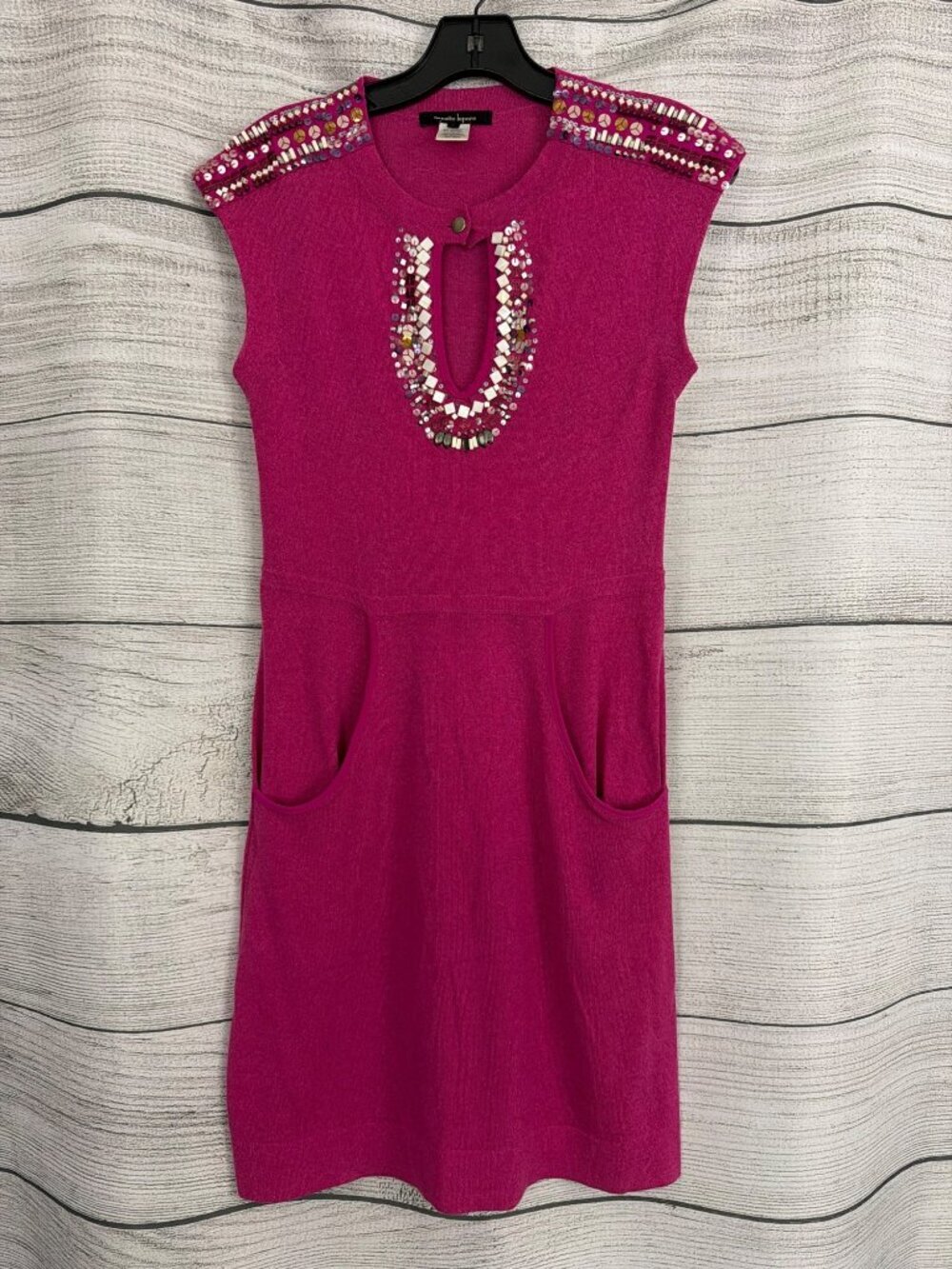 Nanette Lepore Beaded Fuchsia Sleeveless Dress With Pockets Size S